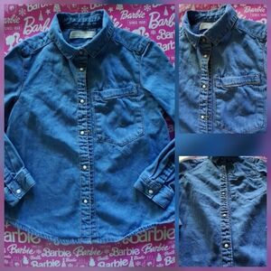 🎀Zara Girls Casual Blue Denim Shirt Size 6 EUC & " FREE GIFT"